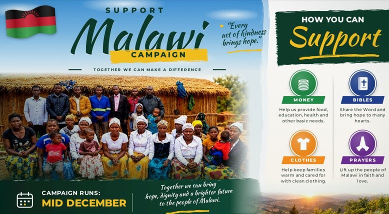 Flyer: Support Malawi Campaign, running mid December. Together we can make a difference.